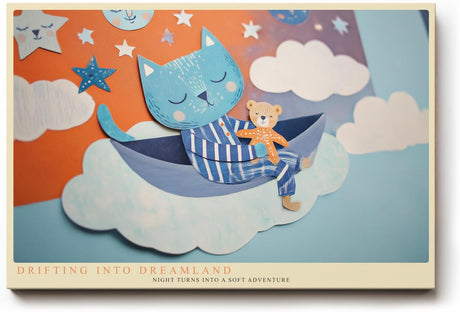 Paul Sinus Wandbild 120x80cm Kinderzimmer Katze Illustration bunt traumhafte Tierkunst niedliche Kinderkunst grosses Kunstbild Wanddekoration fuer Kinderzimmer Babyzimmer