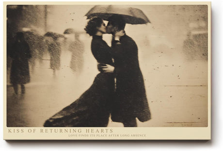 Paul Sinus Wandbild 120x80cm Kiss of Returning Hearts Romantisches Paar im Regen Vintage Fotokunst fuer Wohnzimmer Schlafzimmer und Büro