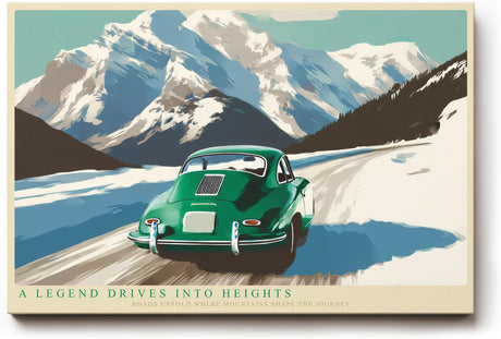 Paul Sinus Wandbild 120x80cm Klassischer gruener Sportwagen in alpiner Berglandschaft stilvolle Automobil Kunst fuer moderne Wohnräume