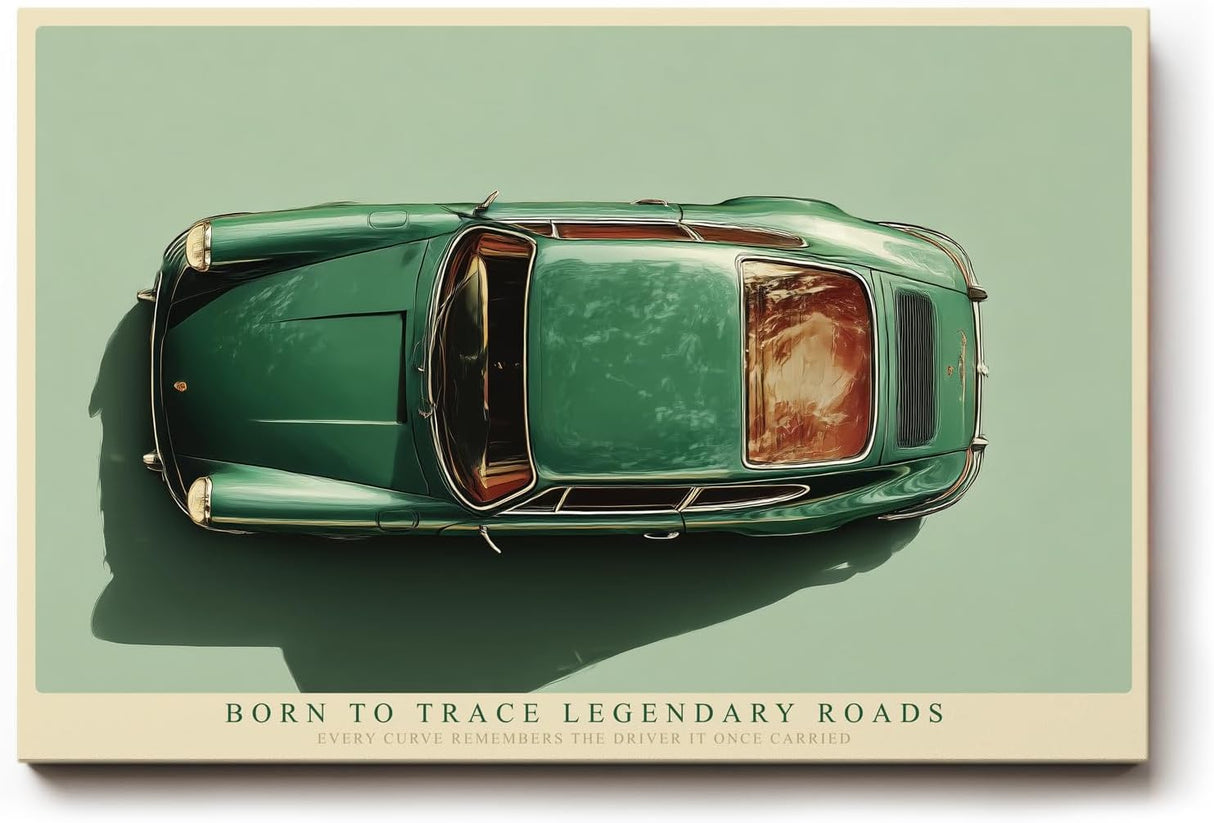 Paul Sinus Wandbild 120x80cm Klassischer gruener Sportwagen von oben moderne Automobil Kunst