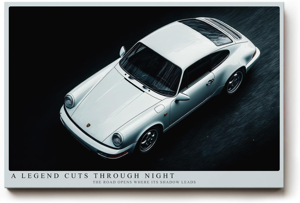 Paul Sinus Wandbild 120x80cm Klassischer weisser Sportwagen in Nachtaufnahme moderne Automobil Kunst