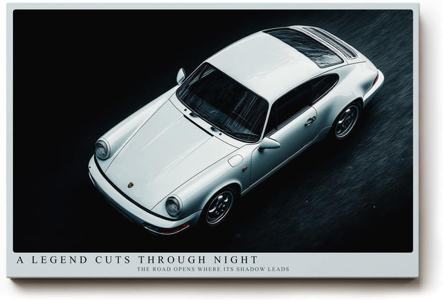 Paul Sinus Wandbild 120x80cm Klassischer weisser Sportwagen in Nachtaufnahme moderne Automobil Kunst