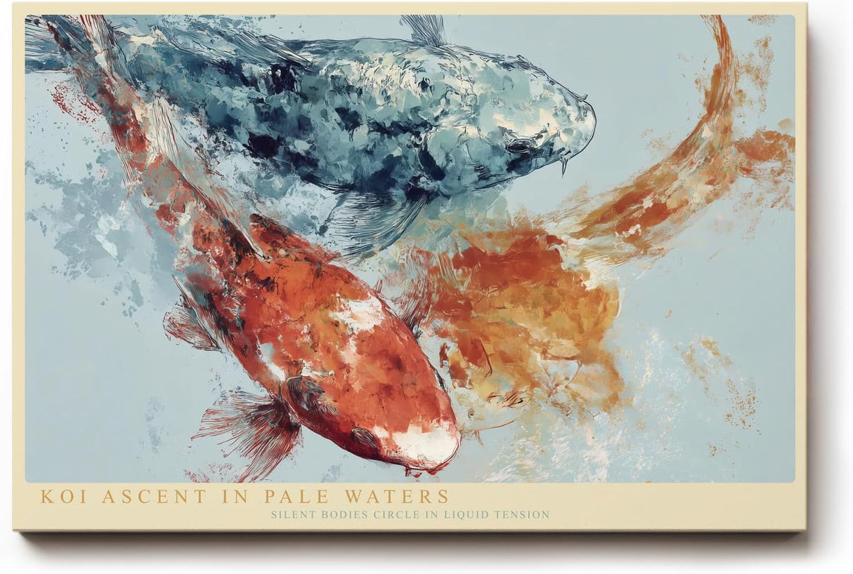 Paul Sinus Wandbild 120x80cm Koi Ascent in Pale Waters Japanische Koi Fische Abstrakte Wasser Kunst fuer Wohnzimmer Schlafzimmer und Büro