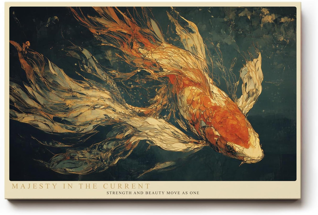 Paul Sinus Wandbild 120x80cm Koi Fisch orange weiss japanische Fisch Kunst Unterwasser Illustration moderne Natur Wanddekoration fuer Wohnzimmer Büro