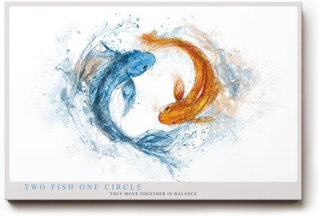Paul Sinus Wandbild 120x80cm Koi Fische Yin Yang Illustration blau orange Wasser Kunst harmonisches Tiermotiv modernes Kunstbild stilvolle