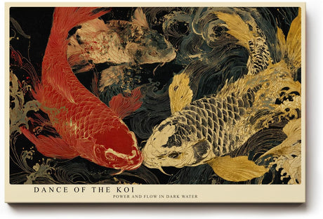 Paul Sinus Wandbild 120x80cm Koi Fische im Dunklen Wasser Japanische Kunst Gold Rot Abstrakte Asiatische Wanddekoration