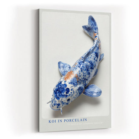 Paul Sinus Wandbild in 40x60cm Koi in Porcelain – kunstvoller Koi-Fisch in Blau-Weiß mit feinen Porzellanmustern und dezentem Farbakzent