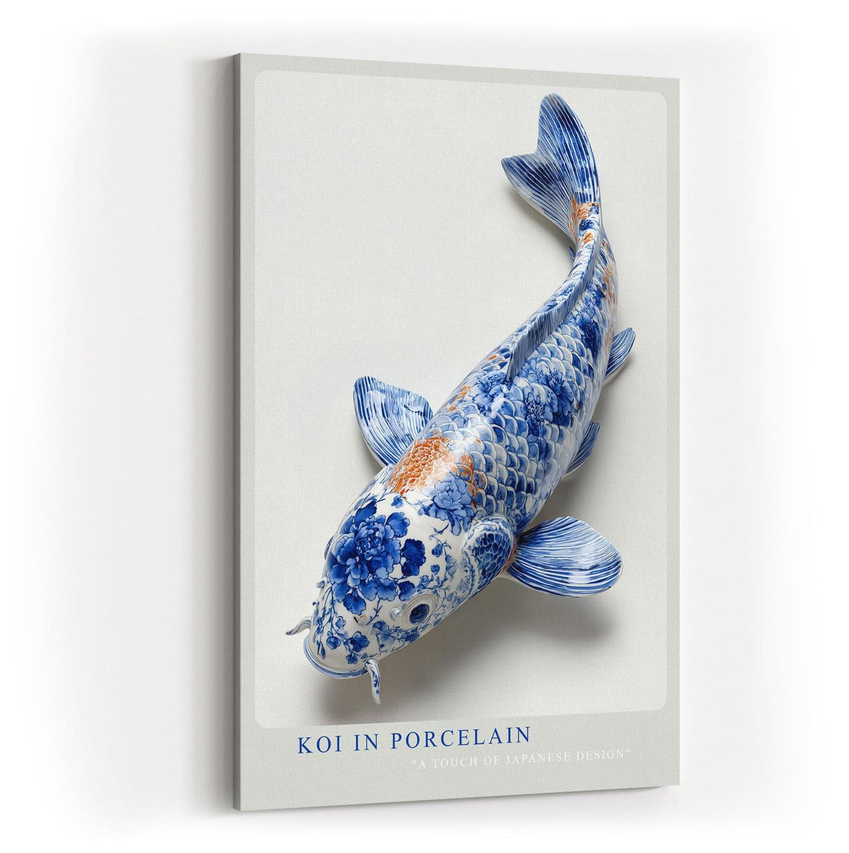 Paul Sinus Wandbild in 40x60cm Koi in Porcelain – kunstvoller Koi-Fisch in Blau-Weiß mit feinen Porzellanmustern und dezentem Farbakzent