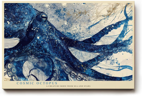 Paul Sinus Wandbild 120x80cm Kosmischer Oktopus Abstrakte Meereskunst LeinWandbild 120x80cm Blaues Tiermotiv Wanddekoration