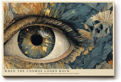 Paul Sinus Wandbild 120x80cm Kosmisches Auge Moderne Kunst in Blau Gold Sternenmotiv für Wohnzimmer Büro und Galerie