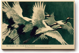 Paul Sinus Wandbild 120x80cm Kraniche im Flug asiatische Vogelkunst gruene Naturfarben elegante Tier Wanddekoration fuer Wohnzimmer Büro