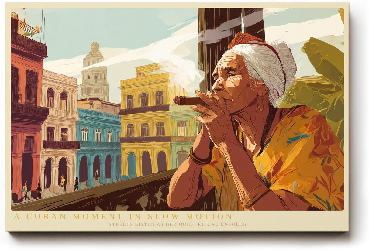 Paul Sinus Wandbild 120x80cm Kubanische Stadtszene mit rauchender Frau farbenreiche urbane Illustration