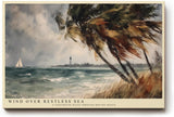 Paul Sinus Wandbild 120x80cm Kueste mit Leuchtturm und Segelboot Impressionistische Meereslandschaft fuer Wohnzimmer Schlafzimmer und Büro