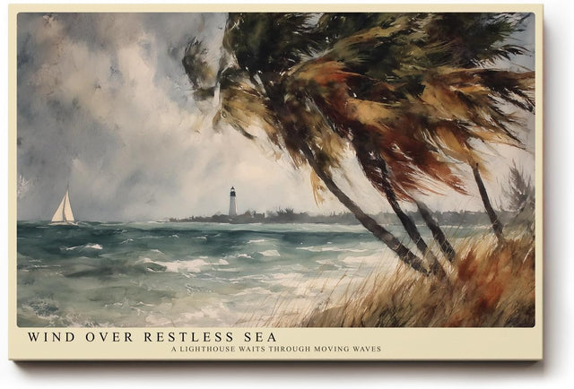 Paul Sinus Wandbild 120x80cm Kueste mit Leuchtturm und Segelboot Impressionistische Meereslandschaft fuer Wohnzimmer Schlafzimmer und Büro