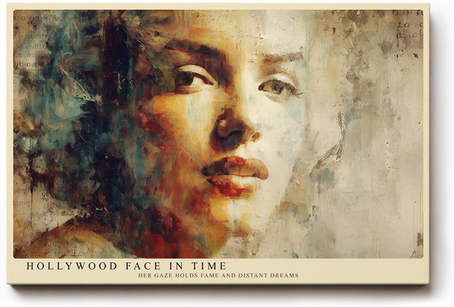 Paul Sinus Wandbild 120x80cm Künstlerisches Frauen Portrait Moderne Malerei in Beige Blau und Gold für Wohnzimmer Schlafzimmer Büro