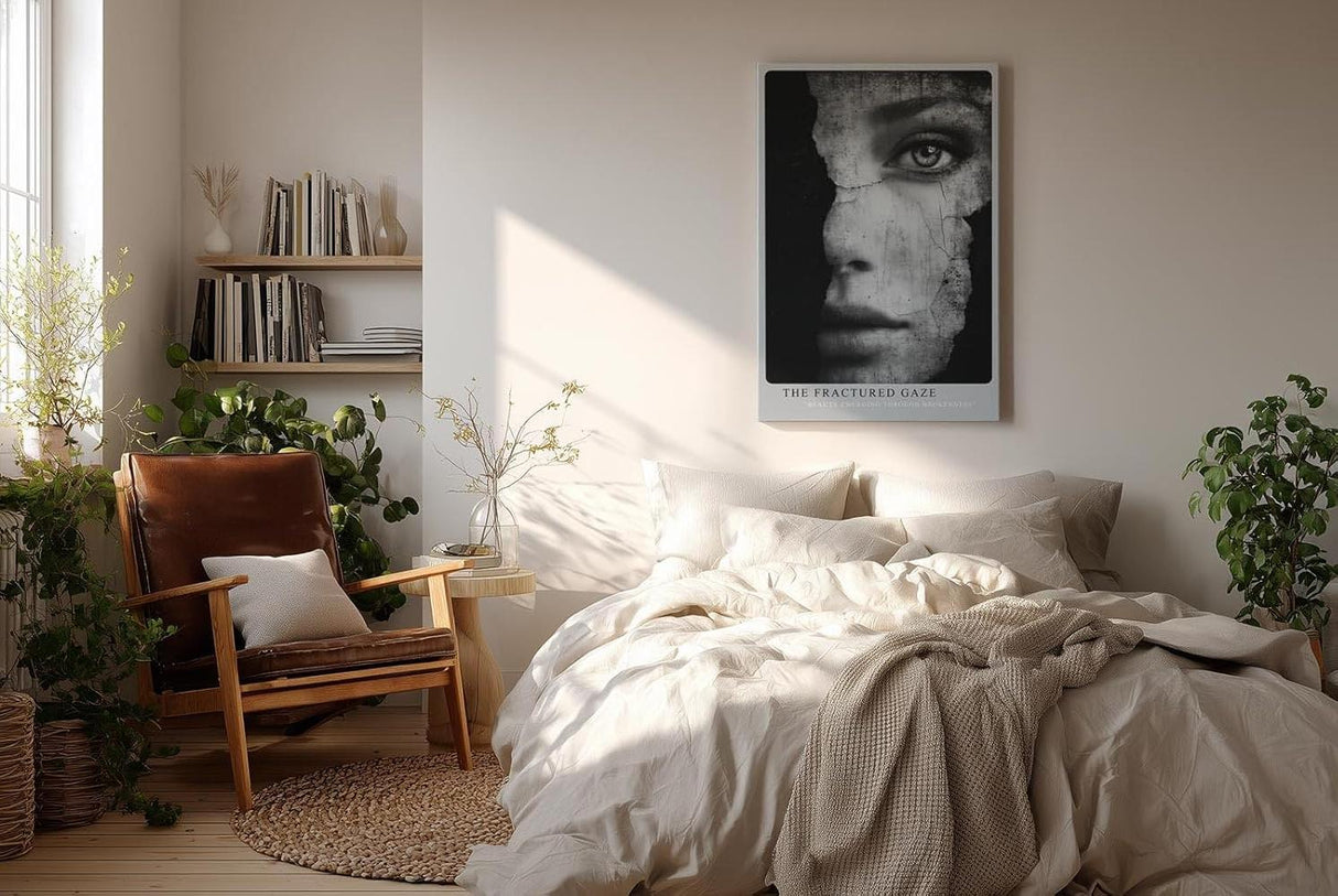 Paul Sinus Wandbild in 40x60cm Künstlerisches Porträt in Schwarz-Weiß mit rissiger Textur über Gesichtszügen