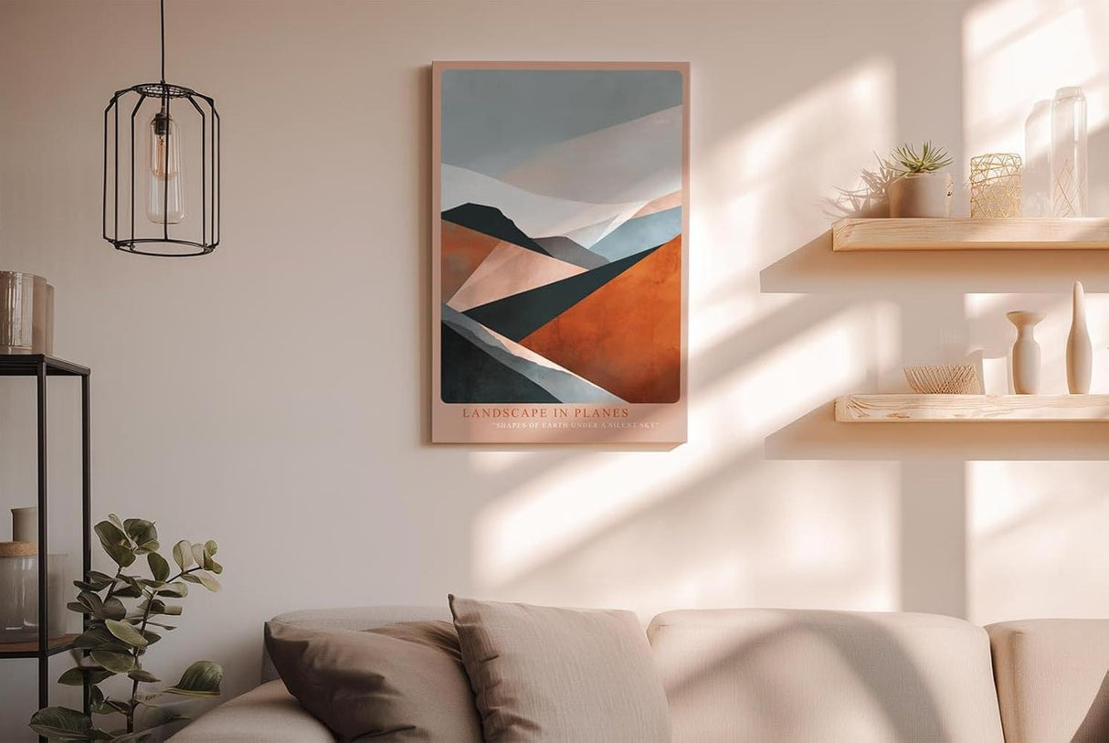 Paul Sinus Wandbild in 40x60cm Landscape in Planes – Abstrakte Landschaft in erdigen und kühlen Tönen für moderne Raumgestaltung