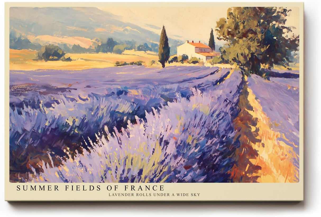 Paul Sinus Wandbild 120x80cm Lavendelfelder Provence Landschaft Kunst in Violett und Gold für Wohnzimmer Schlafzimmer Büro
