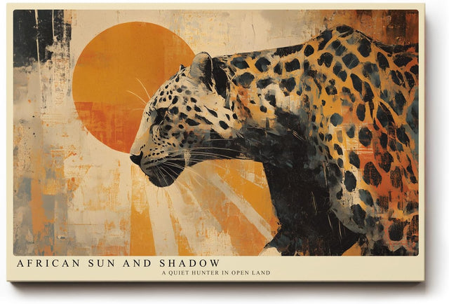Paul Sinus Wandbild 120x80cm Leopard Afrika Tierkunst modern orange beige Kunstdruck grosses Wandbild 120x80cm exotische Wanddekoration fuer Wohnzimmer Büro