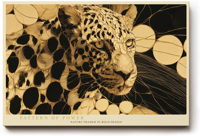 Paul Sinus Wandbild 120x80cm Leopard Portrait abstrakte Tierkunst schwarz gold moderne Wildtier Wanddekoration fuer Wohnzimmer Büro