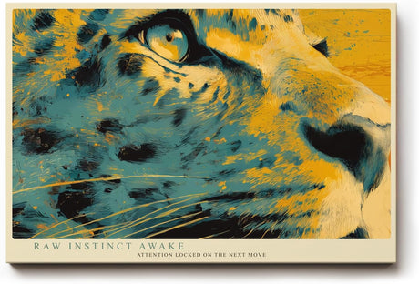 Paul Sinus Wandbild 120x80cm Leopard Portrait modern gelb blau Tierkunst Kunstdruck grosses Kunstbild kraftvolle Wanddekoration fuer Wohnzimmer Büro Flur