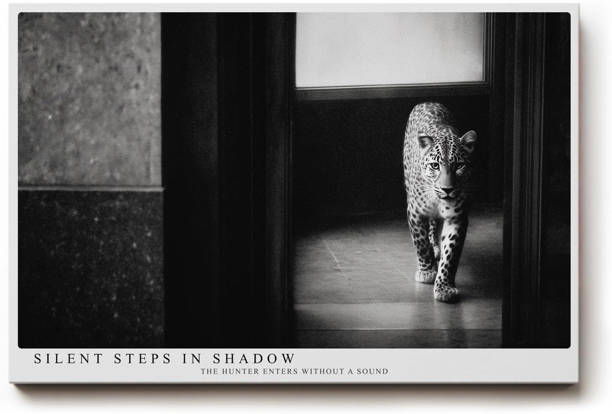 Paul Sinus Wandbild 120x80cm Leopard Schwarz Weiß Fotokunst Elegantes Tiermotiv Moderne Wanddekoration für Wohnzimmer Büro und Flur