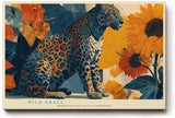 Paul Sinus Wandbild 120x80cm Leopard Tierkunst mit Sonnenblumen elegante Wildkatze moderne Natur Kunstbild stilvolle Wanddekoration fuer Wohnzimmer Büro