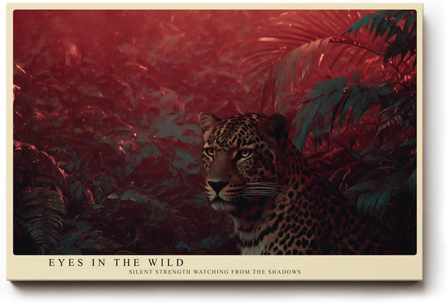 Paul Sinus Wandbild 120x80cm Leopard im Dschungel exotische Tierkunst rote Tropenlandschaft Wanddekoration fuer Wohnzimmer Büro