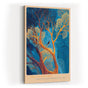 Paul Sinus Wandbild in 40x60cm Leuchtender Baum in Blauund Goldtönen – surrealistisches Kunstwerk mit Vogel im Geäst