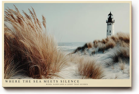 Paul Sinus Wandbild 120x80cm Leuchtturm Duenen Meer moderne Kuestenlandschaft Naturfotografie grosses Landschaftsbild stilvolle Wanddekoration fuer Wohnzimmer Büro