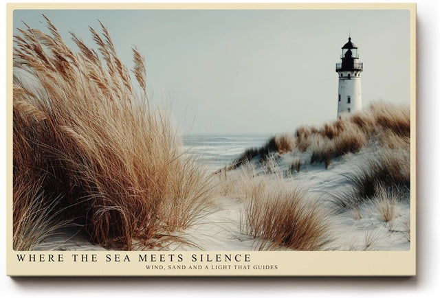 Paul Sinus Wandbild 120x80cm Leuchtturm Duenen Meer moderne Kuestenlandschaft Naturfotografie grosses Landschaftsbild stilvolle Wanddekoration fuer Wohnzimmer Büro