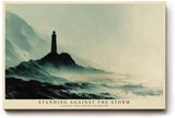 Paul Sinus Wandbild 120x80cm Leuchtturm Kueste dramatische Meereslandschaft Nebel Meer Kunstbild ruhige Natur Wanddekoration fuer Wohnzimmer Büro