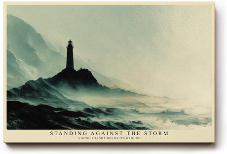 Paul Sinus Wandbild 120x80cm Leuchtturm Kueste dramatische Meereslandschaft Nebel Meer Kunstbild ruhige Natur Wanddekoration fuer Wohnzimmer Büro