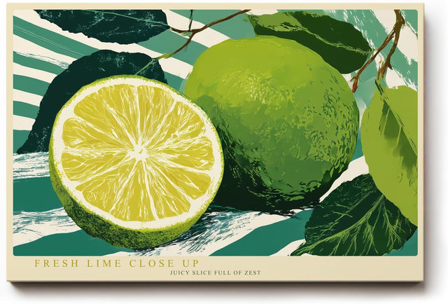 Paul Sinus Wandbild 120x80cm Limette Frucht Makro Zitrus Stillleben grüne Küche Kunst moderne Food Illustration Wanddekoration für Küche Esszimmer Bar Restaurant