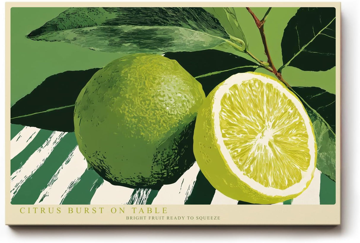 Paul Sinus Wandbild 120x80cm Limette Zitrusfrucht Stillleben grüne Küche Kunst moderne Food Illustration frische Zitrus Dekoration für Küche Esszimmer Café Restaurant