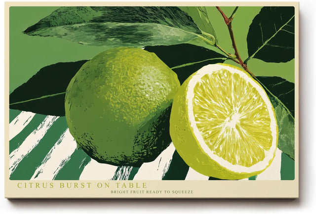 Paul Sinus Wandbild 120x80cm Limette Zitrusfrucht Stillleben grüne Küche Kunst moderne Food Illustration frische Zitrus Dekoration für Küche Esszimmer Café Restaurant