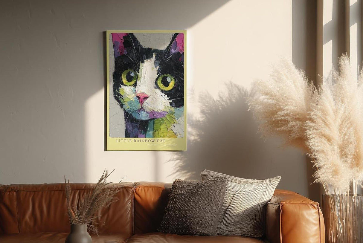Paul Sinus Wandbild in 40x60cm Little Rainbow Cat – farbenfrohes Katzenportrait in moderner Bilder für lebendige Wohnraumgestaltung