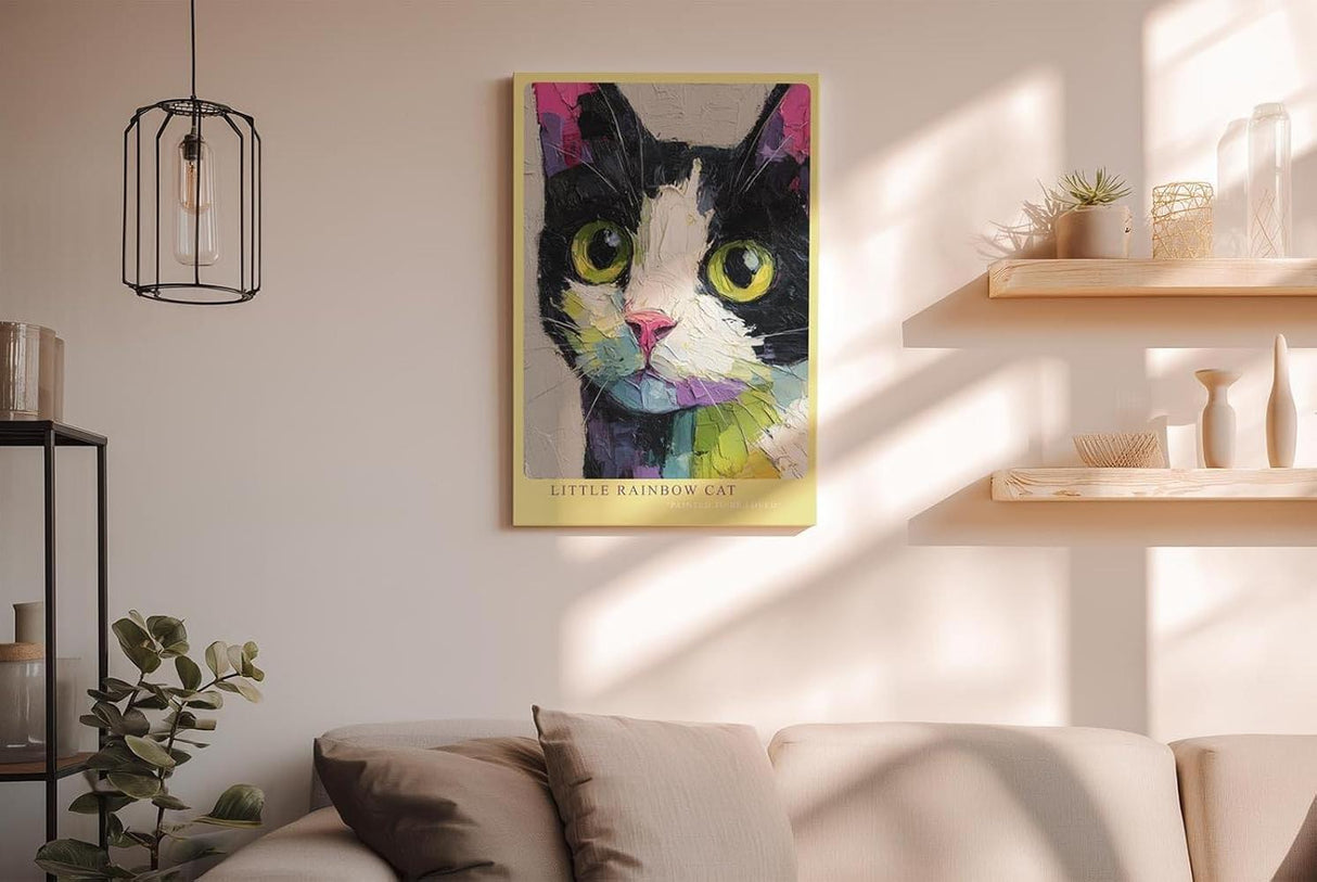 Paul Sinus Wandbild in 40x60cm Little Rainbow Cat – farbenfrohes Katzenportrait in moderner Bilder für lebendige Wohnraumgestaltung