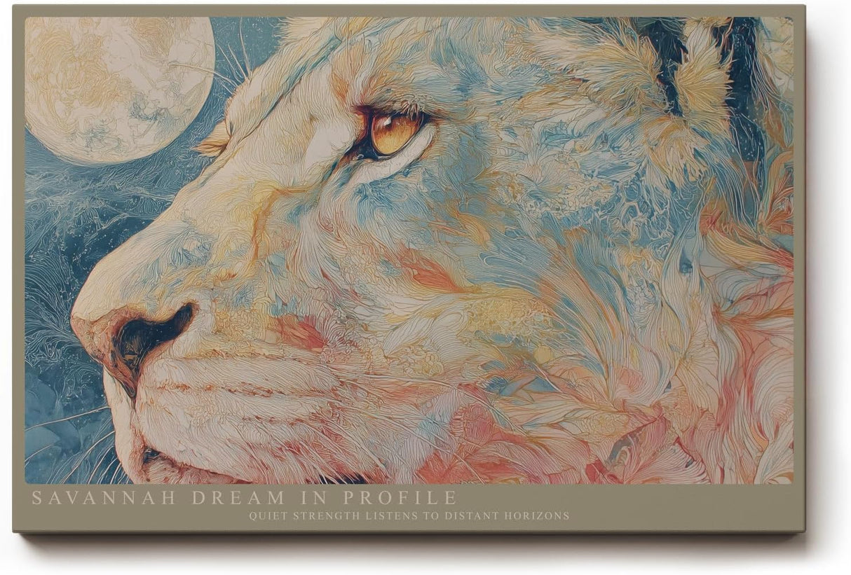 Paul Sinus Wandbild 120x80cm Loewen Portrait Moderne Tierkunst in sanften Naturfarben fuer Wohnzimmer Schlafzimmer und Büro