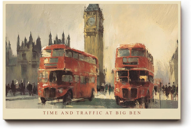 Paul Sinus Wandbild 120x80cm London Big Ben rote Doppeldecker Busse Stadt Kunst Wanddekoration London Motiv Wohnzimmer Büro