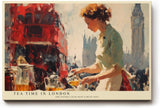 Paul Sinus Wandbild 120x80cm London Szene mit Doppeldeckerbus und Teeverkäuferin Moderne Stadt Kunst für Wohnzimmer Küche Büro