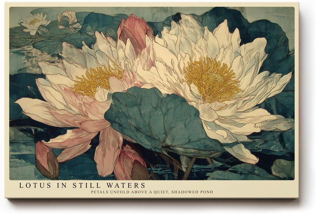 Paul Sinus Wandbild 120x80cm Lotusblueten botanische Kunst asiatische Blumen Illustration Wanddekoration Wohnzimmer Schlafzimmer