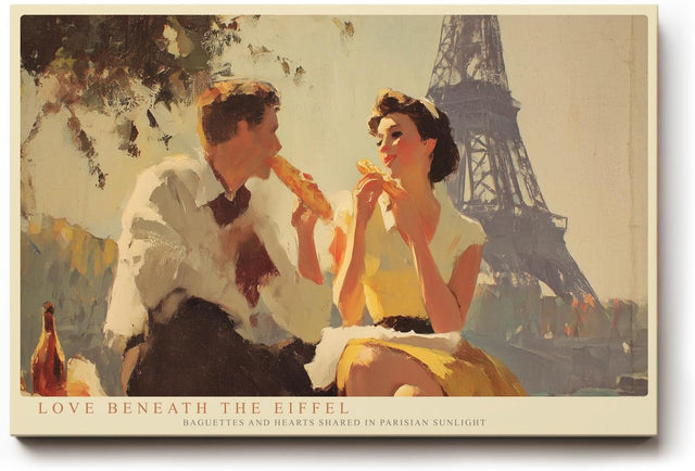 Paul Sinus Wandbild 120x80cm Love Beneath the Eiffel romantische Paris Szene mit Paar und Eiffelturm Kunst Poster für Wohnzimmer Schlafzimmer