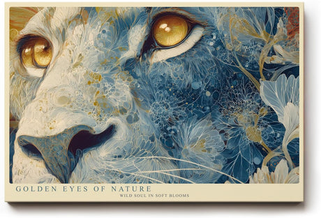 Paul Sinus Wandbild 120x80cm Löwe Goldene Augen Florale Kunst LeinWandbild 120x80cm Mystisches Tierportrait Wanddekoration