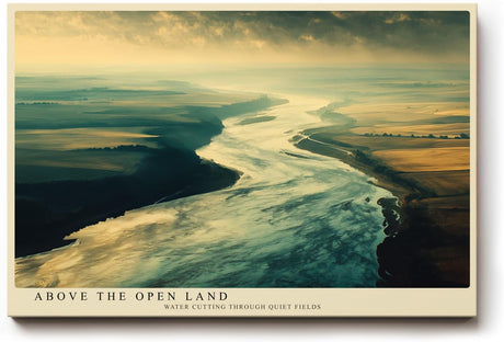 Paul Sinus Wandbild 120x80cm Luftaufnahme Fluss Landschaft moderne Natur Fotokunst weite Felder grosses Landschaftsbild stilvolle Wanddekoration fuer Wohnzimmer Büro