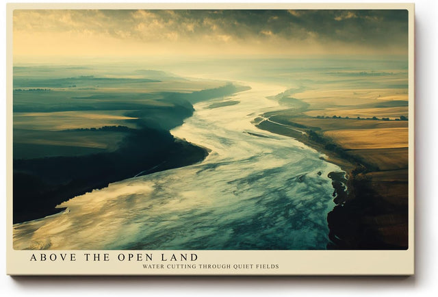 Paul Sinus Wandbild 120x80cm Luftaufnahme Fluss Landschaft moderne Natur Fotokunst weite Felder grosses Landschaftsbild stilvolle Wanddekoration fuer Wohnzimmer Büro