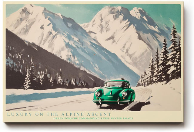 Paul Sinus Wandbild 120x80cm Luxury on the Alpine Ascent klassischer Sportwagen in Alpenlandschaft Retro Auto Kunst Poster für Wohnzimmer Büro