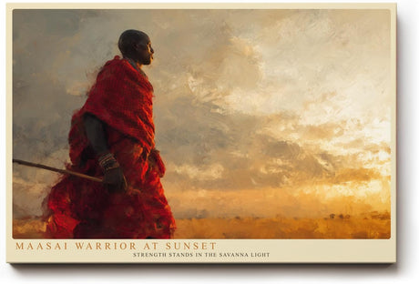 Paul Sinus Wandbild 120x80cm Maasai Warrior at Sunset afrikanische Savanne Krieger Landschaft Kunst Poster für Wohnzimmer Büro Reise Dekoration