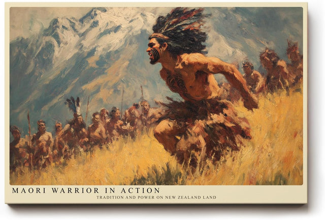 Paul Sinus Wandbild 120x80cm Maori Krieger in Bewegung – Ausdrucksstarke historische Szene mit traditioneller Kultur und Naturkulisse