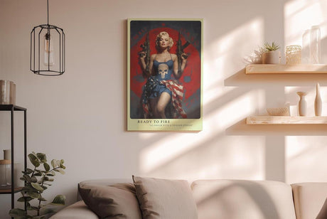 Paul Sinus Wandbild in 40x60cm Marilyn Monroe mit Gewehren und US-Flagge – glamouröses Pop-Art-Motiv mit rebellischer Note